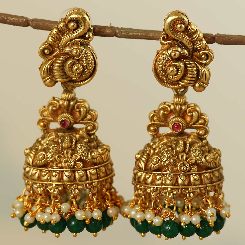 Peacock Charm Temple Jhumkas