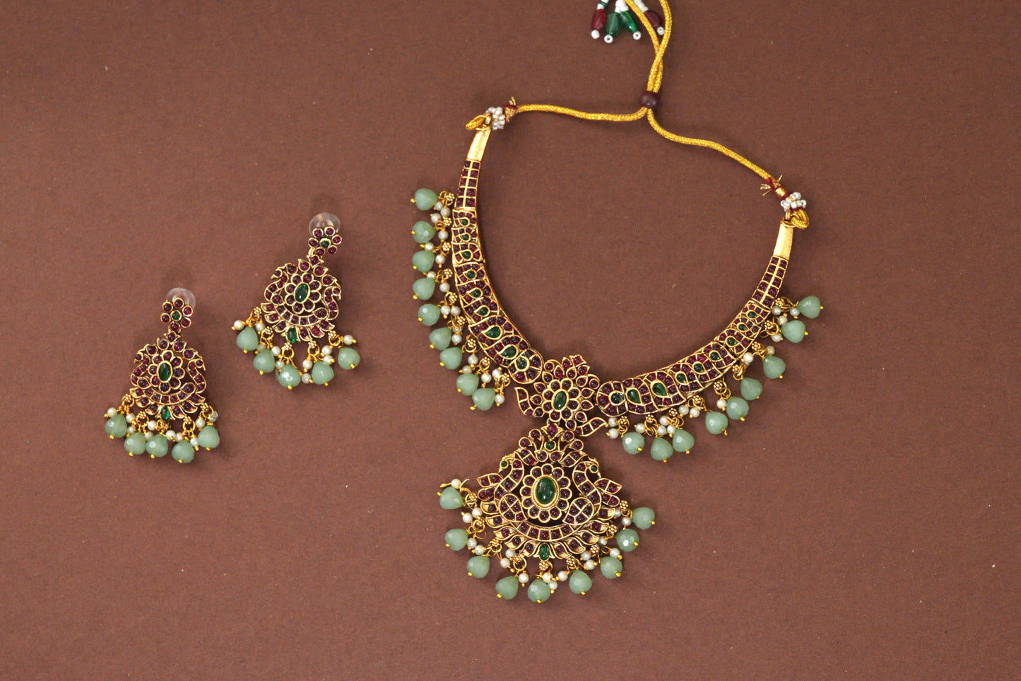 Ruby Mint Green Chandbali Necklace Set