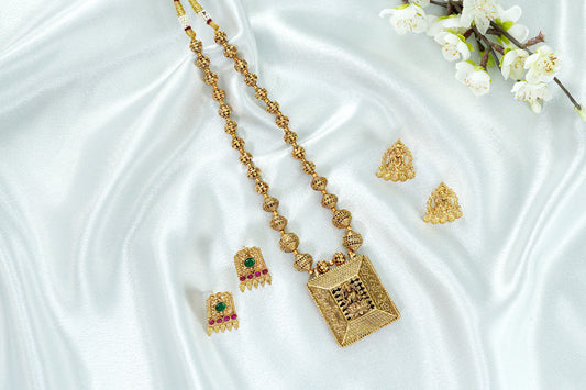 Reversible Temple Necklace Set with Dual Earrings