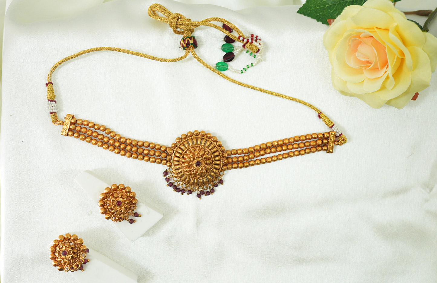 Gold necklace with matching earrings