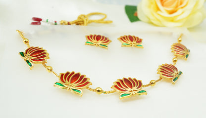 Gold-Plated Lotus Necklace and Earrings Set
