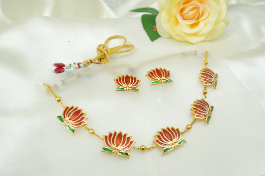 Gold-Plated Lotus Necklace and Earrings Set