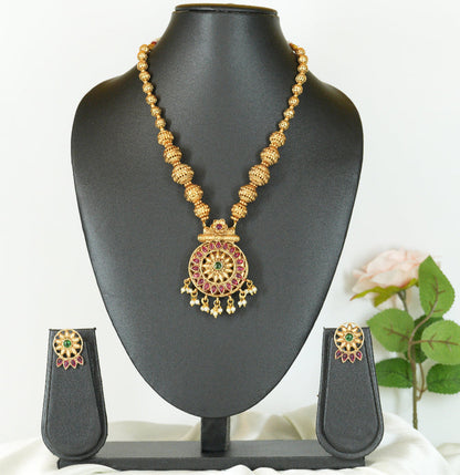 Reversible Temple Necklace round pendant Set with Dual Earrings
