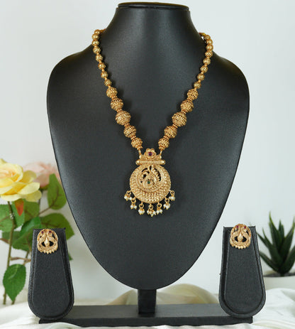Reversible Temple Necklace round pendant Set with Dual Earrings