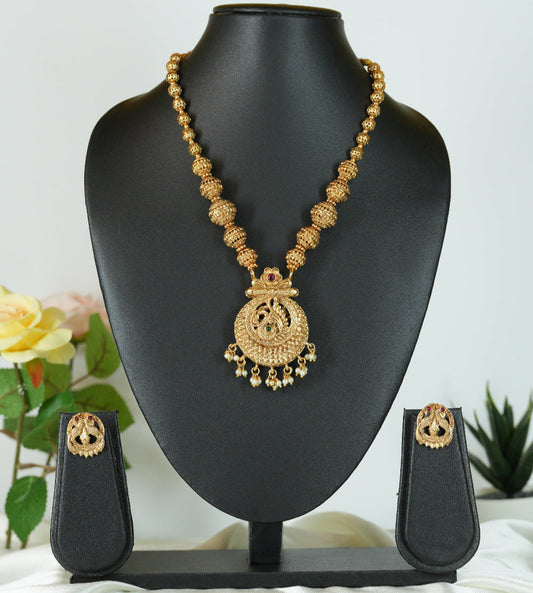 Reversible Temple Necklace round pendant Set with Dual Earrings