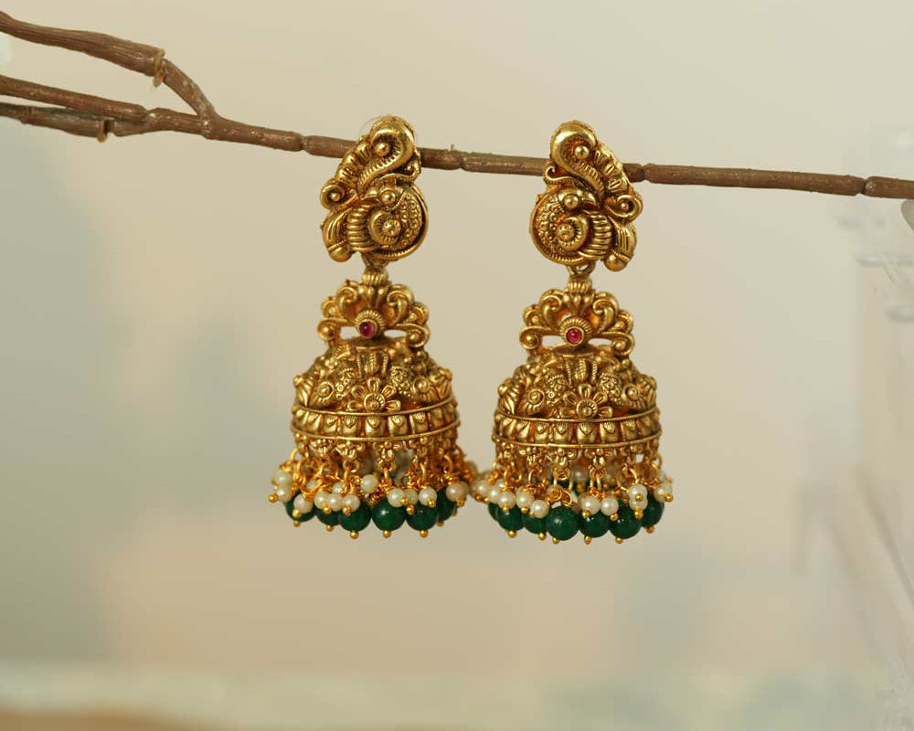 Peacock Charm Temple Jhumkas