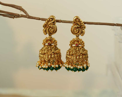 Peacock Charm Temple Jhumkas