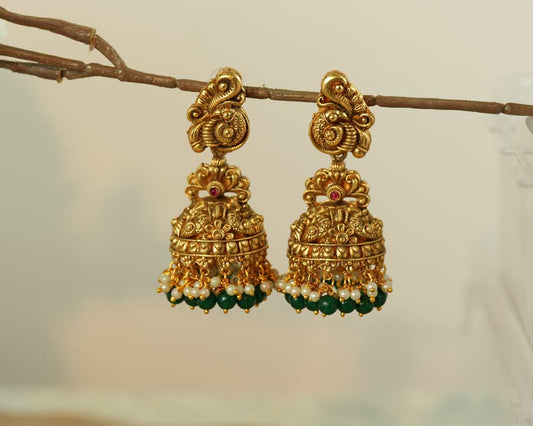Peacock Charm Temple Jhumkas