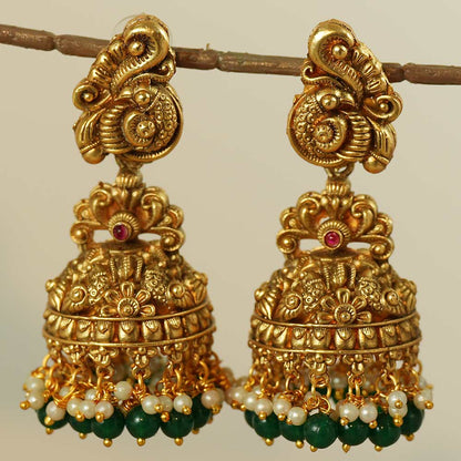 Peacock Charm Temple Jhumkas