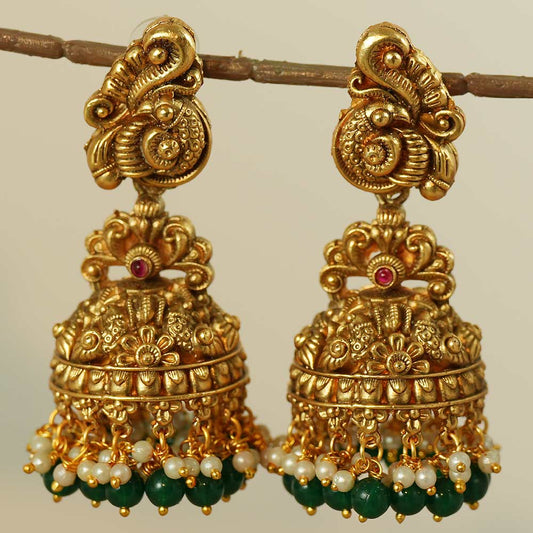 Peacock Charm Temple Jhumkas