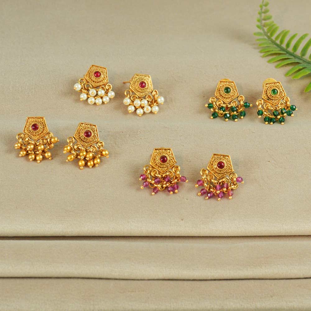 Hexagon Stud Beaded Earrings