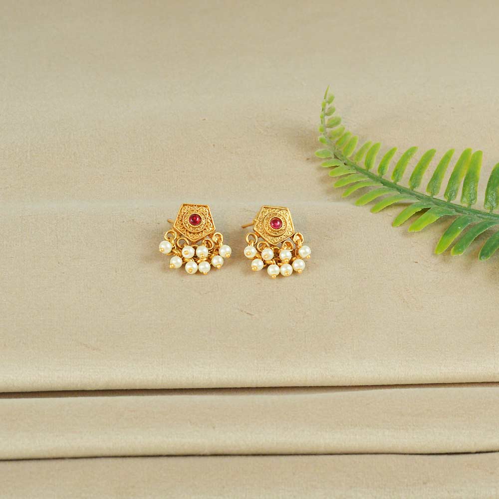 Hexagon Stud Beaded Earrings