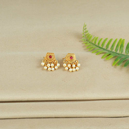 Hexagon Stud Beaded Earrings