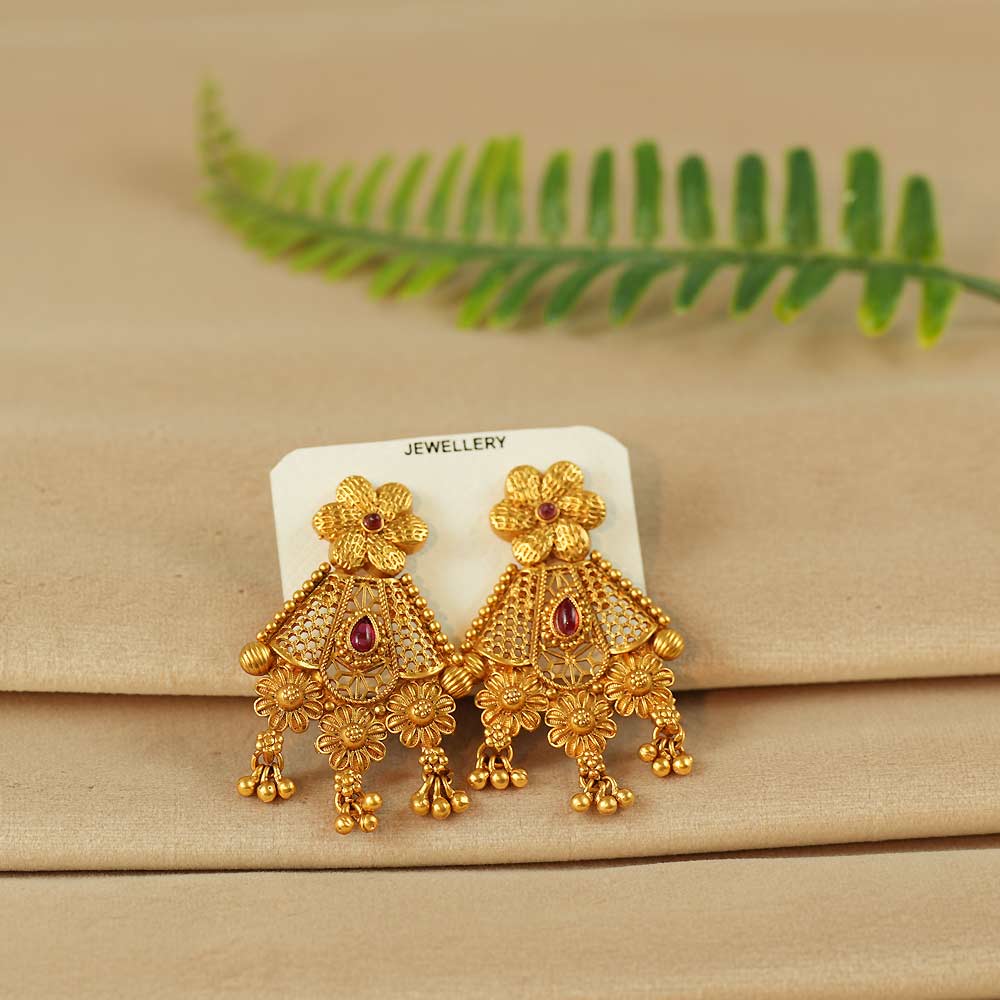 Floral Triangle Dangler Earrings