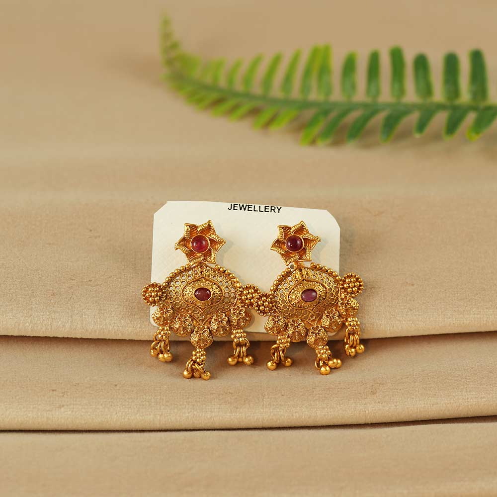 Classic Round Floral Dangler Earrings