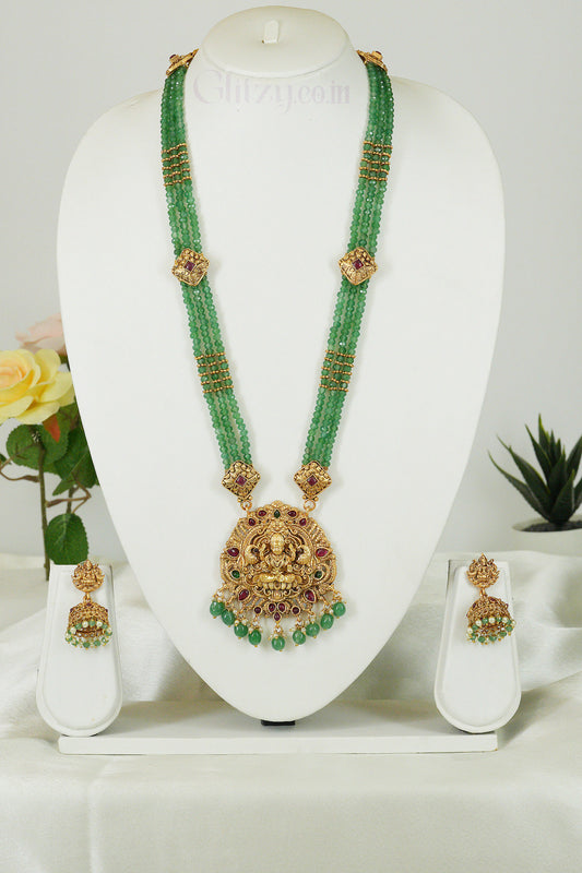 Lakshmi Temple Haram with mint Green Beads