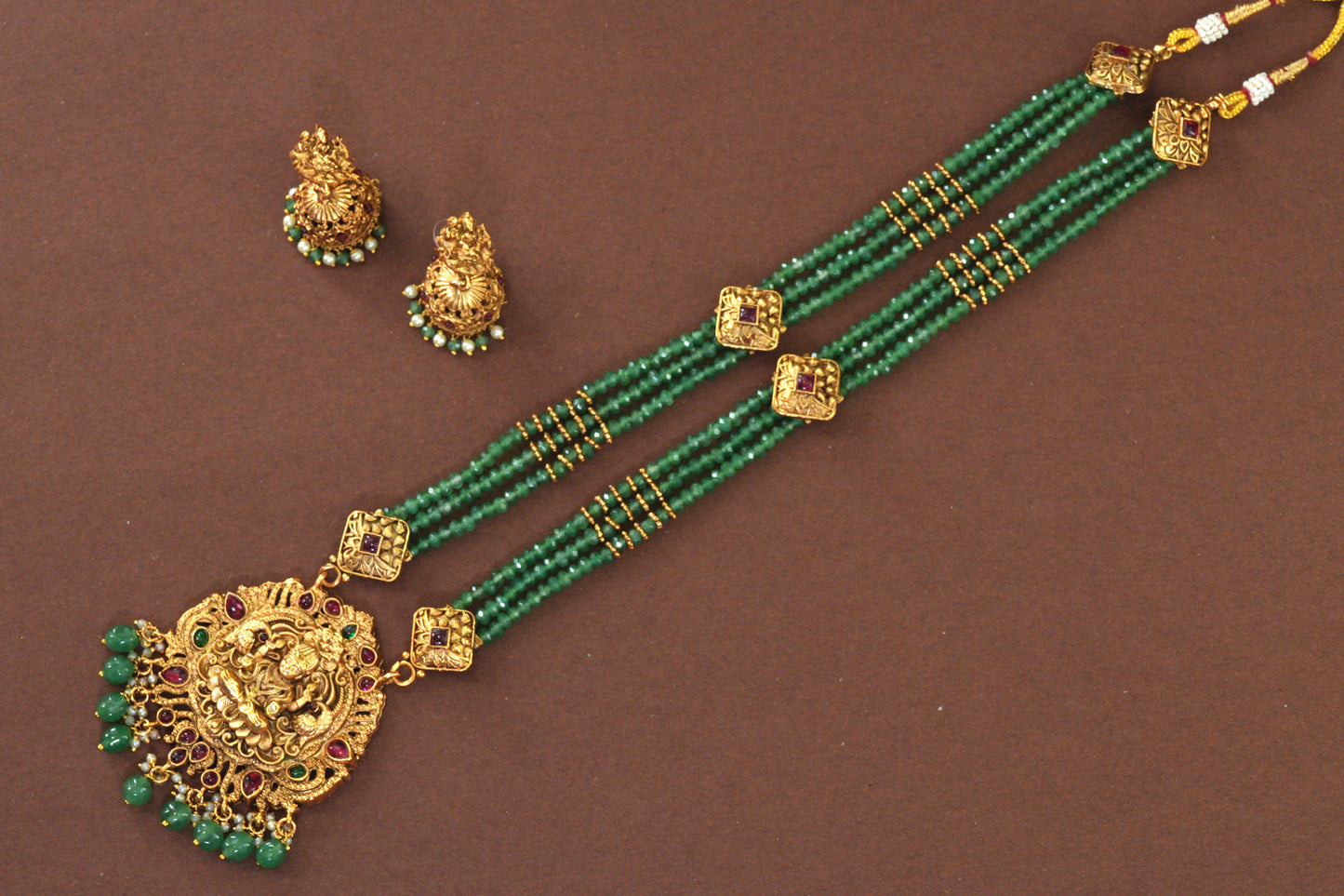 Lakshmi Temple Haram with mint Green Beads