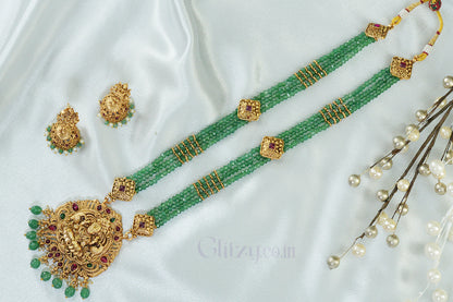 Lakshmi Temple Haram with mint Green Beads