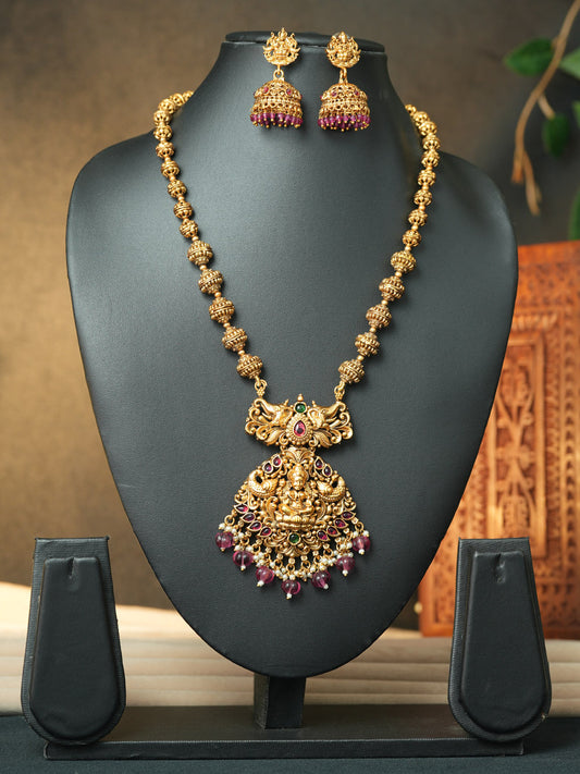 Goddess Lakshmi matte Pendent Set with pair of Jhumkies