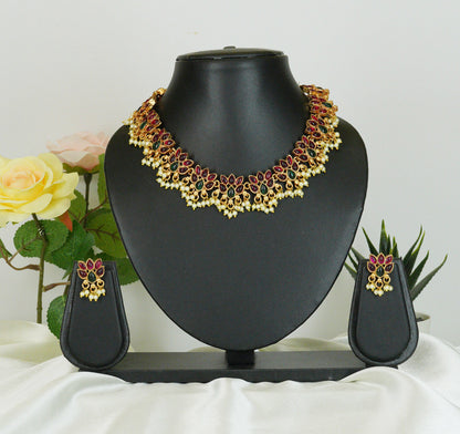 Padmita Ruby-Green Floral Necklace Set