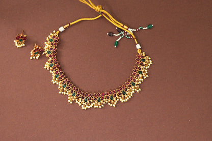 Padmita Ruby-Green Floral Necklace Set