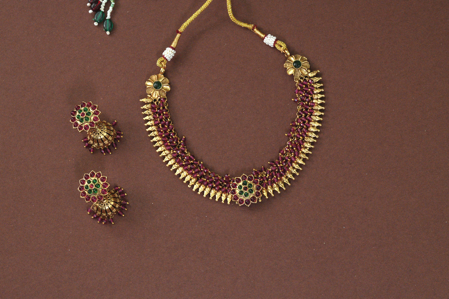 Ranjani Ruby Floral Necklace Set