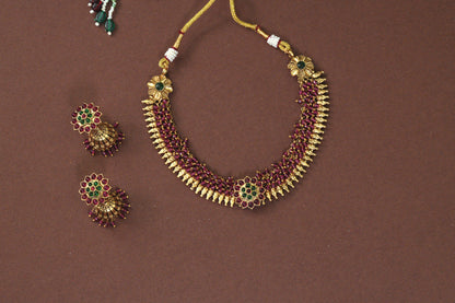 Ranjani Ruby Floral Necklace Set