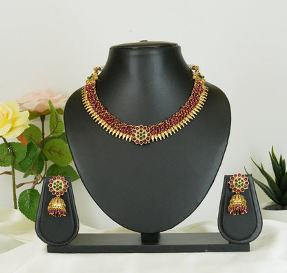 Ranjani Ruby Floral Necklace Set