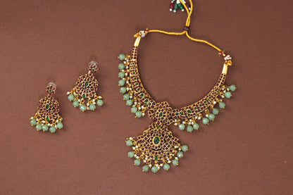 Ruby Mint Green Chandbali Necklace Set
