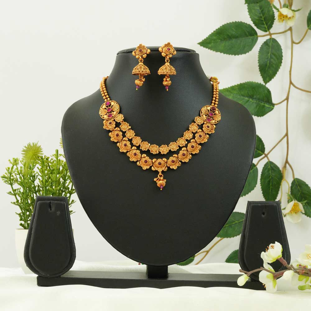 Pushpa Valli Double Layer Antique Necklace Set
