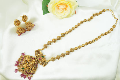 Goddess Lakshmi matte Pendent Set with pair of Jhumkies