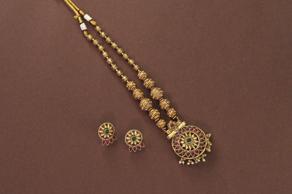 Reversible Temple Necklace round pendant Set with Dual Earrings