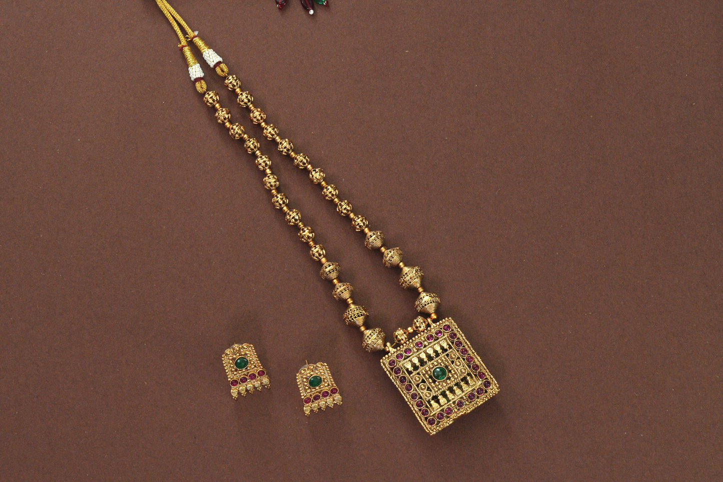 Reversible Temple Necklace Set with Dual Earrings