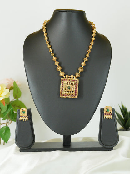 Reversible Temple Necklace Set with Dual Earrings