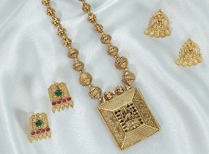 Reversible Temple Necklace Set with Dual Earrings