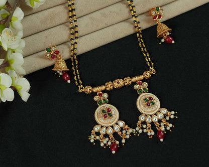 Rajwadi Kundan & Beaded Mangalsutra Set